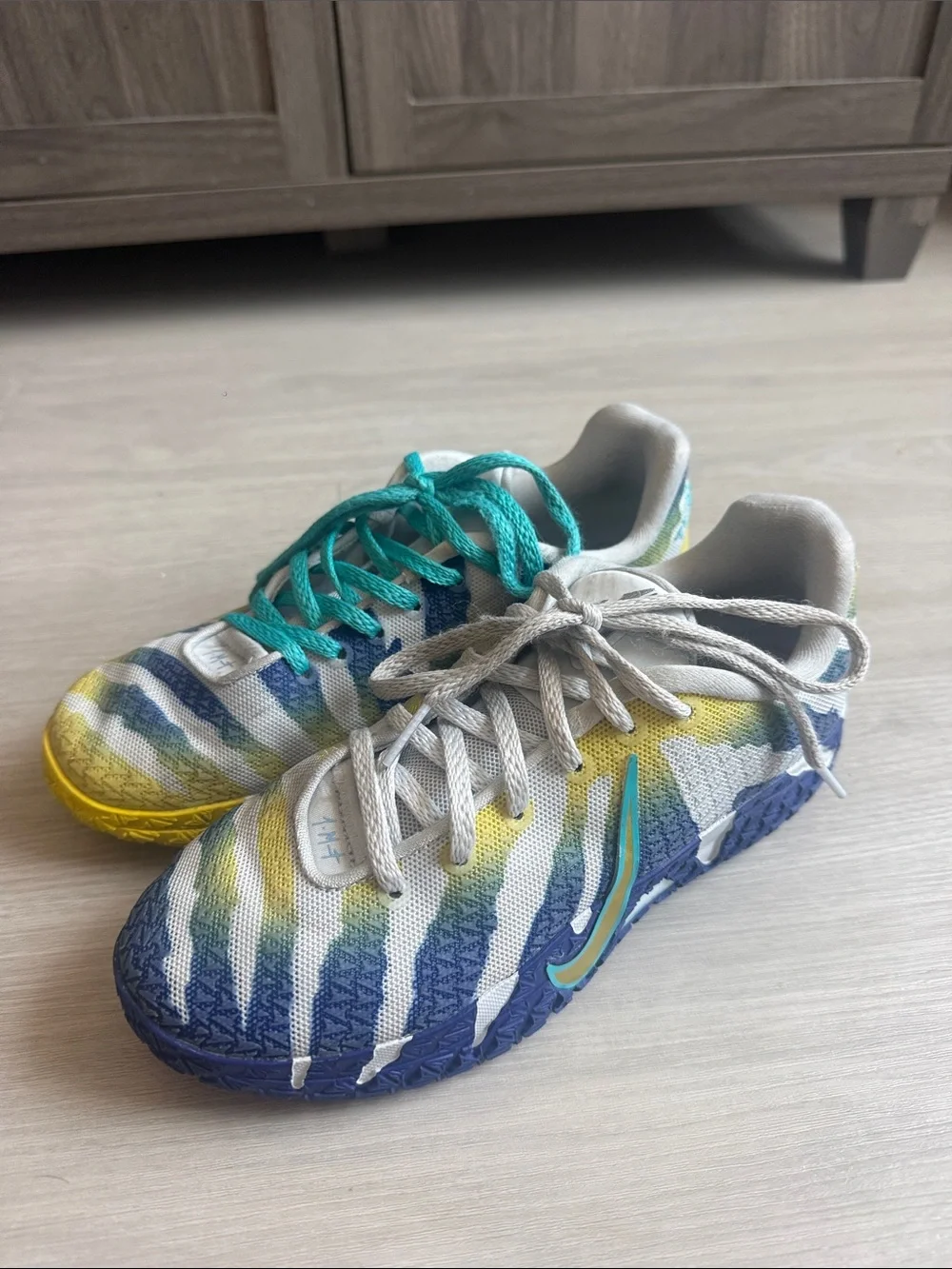 Nike Ja 3 Youth GS Murray State Basketball Sneakers - Teal, Yellow, Blue, White
